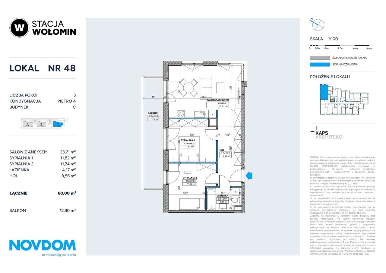 3 pokojowe mieszkanie 60 m2 z balkonem - Stacja Wołomin