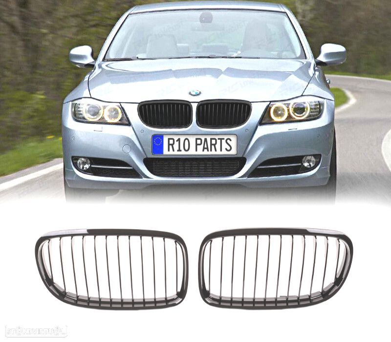 GRELHAS FRONTAIS BMW E90 E91 LCI 08-12 PRETO BRILHANTE LOOK M - 1
