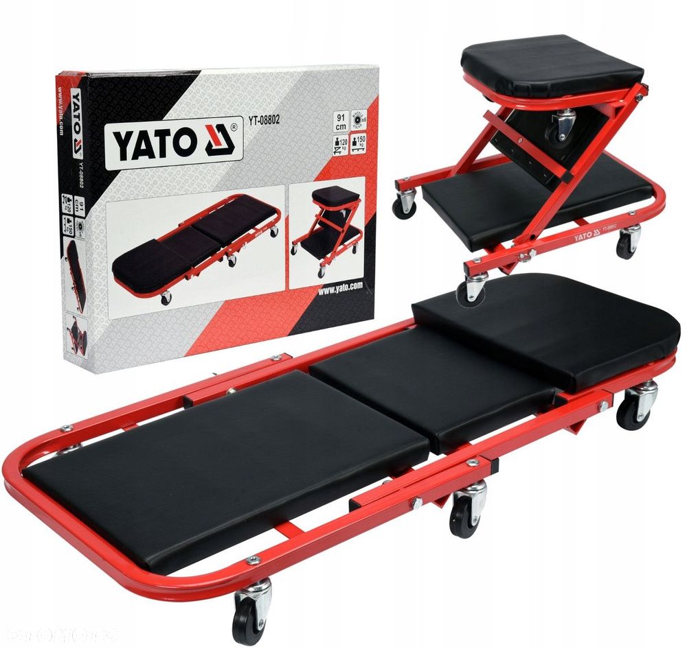 YATO WARSZTATOWA LEŻANKA SKŁADANA SIEDZISKO TABORET WÓZEK 2w1 YT08802 91x41 - 9