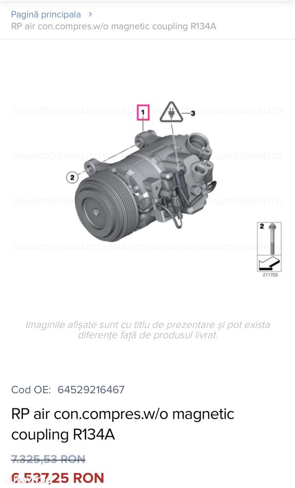 Compresor AC BMW Original Denso 7SEU17A (X3 F25, X4, F30, F10) freon clima cod bmw oem 9216467 - 4