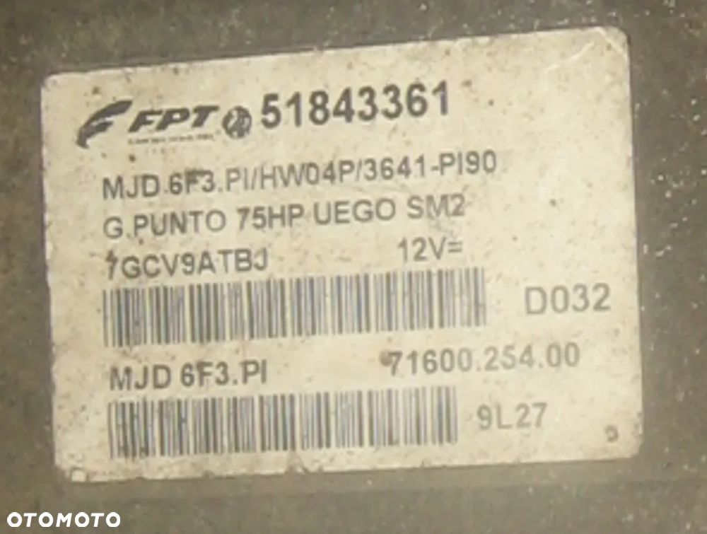 sterownik silnika FIAT GRANDE PUNTO 1.3 JTD 51843361 6F3.PI - 5