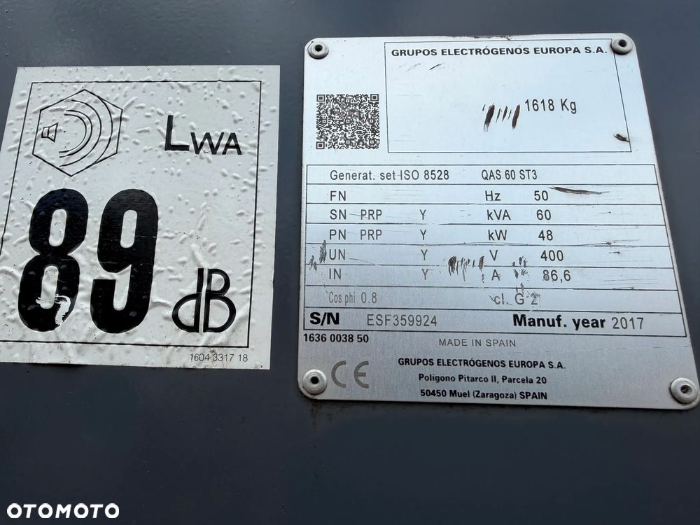 Atlas Copco QAS 60 ST3 Agregat Prądotwórczy Wyciszony GENERATOR 60 KW 2018r. JAK NOWY z Norwegii 5474 mtg Silnik PERKINS 4 cylindry. Prądnica Leroy-Somer. Maszyna działa wzorowo! Nie posiada ani deka zniszczeń! Pochodzi z Upadłośći Norweskiej. Okazja pełny ORYGINAŁ. Maszyna po serwisach w autoryzowanym oddziale. Kolejny serwis dopiero za 2 tysiące mtg. Agregat Gotowy do pracy!! - 11