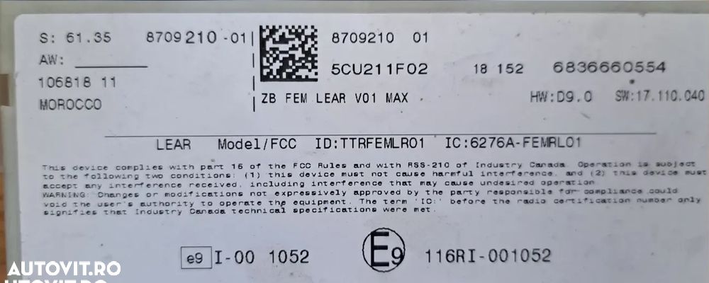 BCM body control module ECU calculator modul confort FEM Original BMW F20+LCI F21+LCI F22+LCI F87+LCI F23+LCI F30+LCI F80 M3+LCI F31+LCI F34+LCI F32+LCI F82 M4+LCI F33+LCI F83 M4+LCI F36+LCI - 3