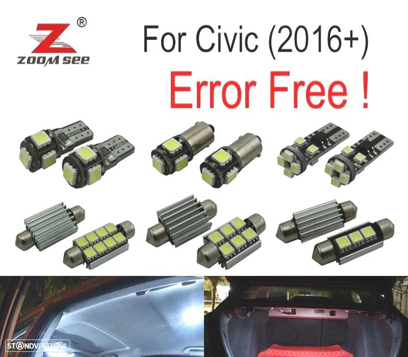 KIT COMPLETO 11 LÂMPADAS LED INTERIOR PARA HONDA CIVIC 10TH GEN 16- - 1