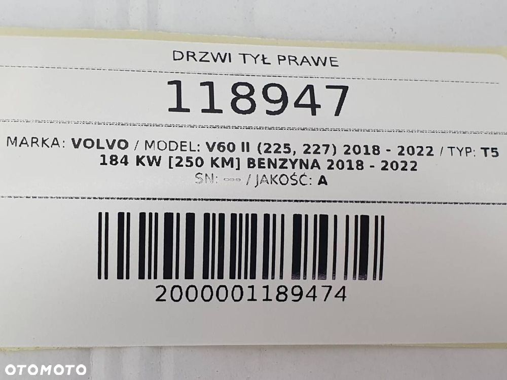 DRZWI TYŁ TYLNE PRAWE KOMPLETNE VOLVO V60 II 492-46 - 14