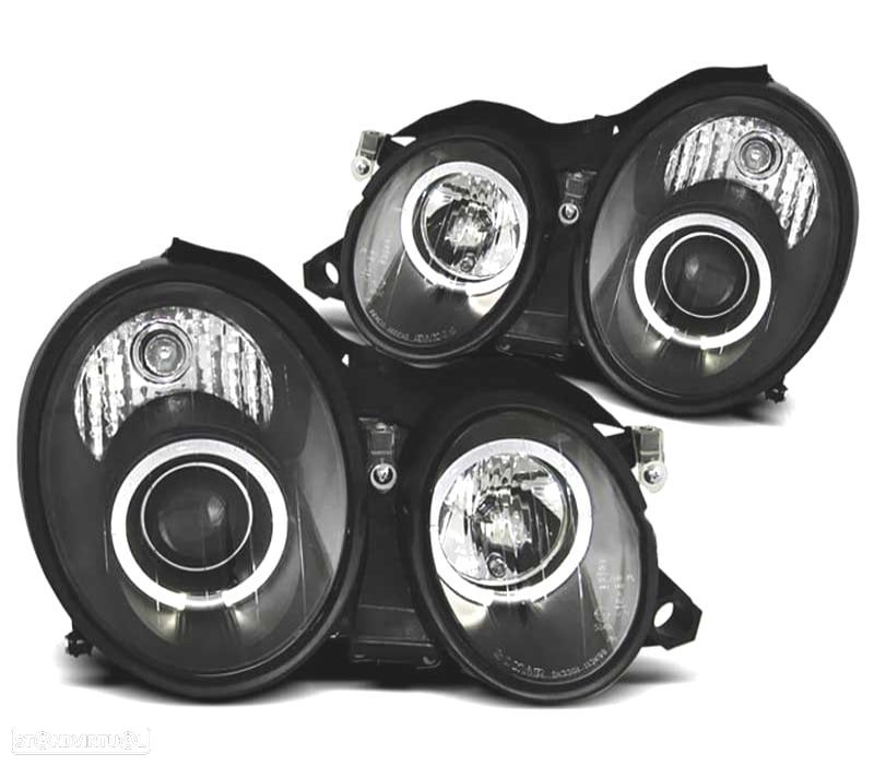 FARÓIS MERCEDES CLASSE CLK W208 98-02 ANGEL EYES CCFL FUNDO NEGRO - 1