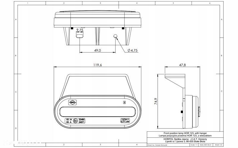 LAMPA OBRYSOWA POZYCYJNA LED Z ODBLASKIEM  WIESZAK BIAŁA NEON - 3