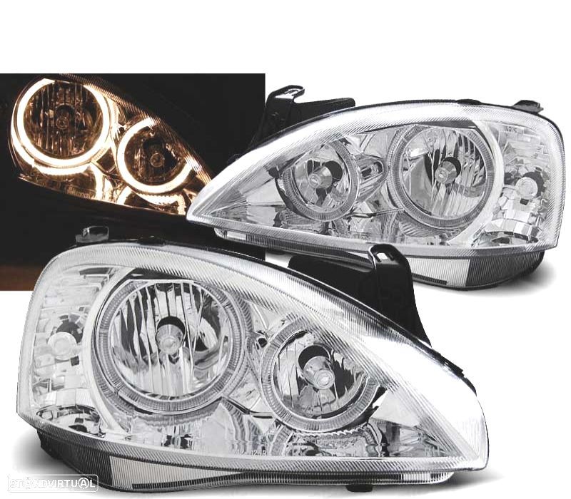 FARÓIS OPEL CORSA C 00-06 ANGEL EYES CROMADOS - 1