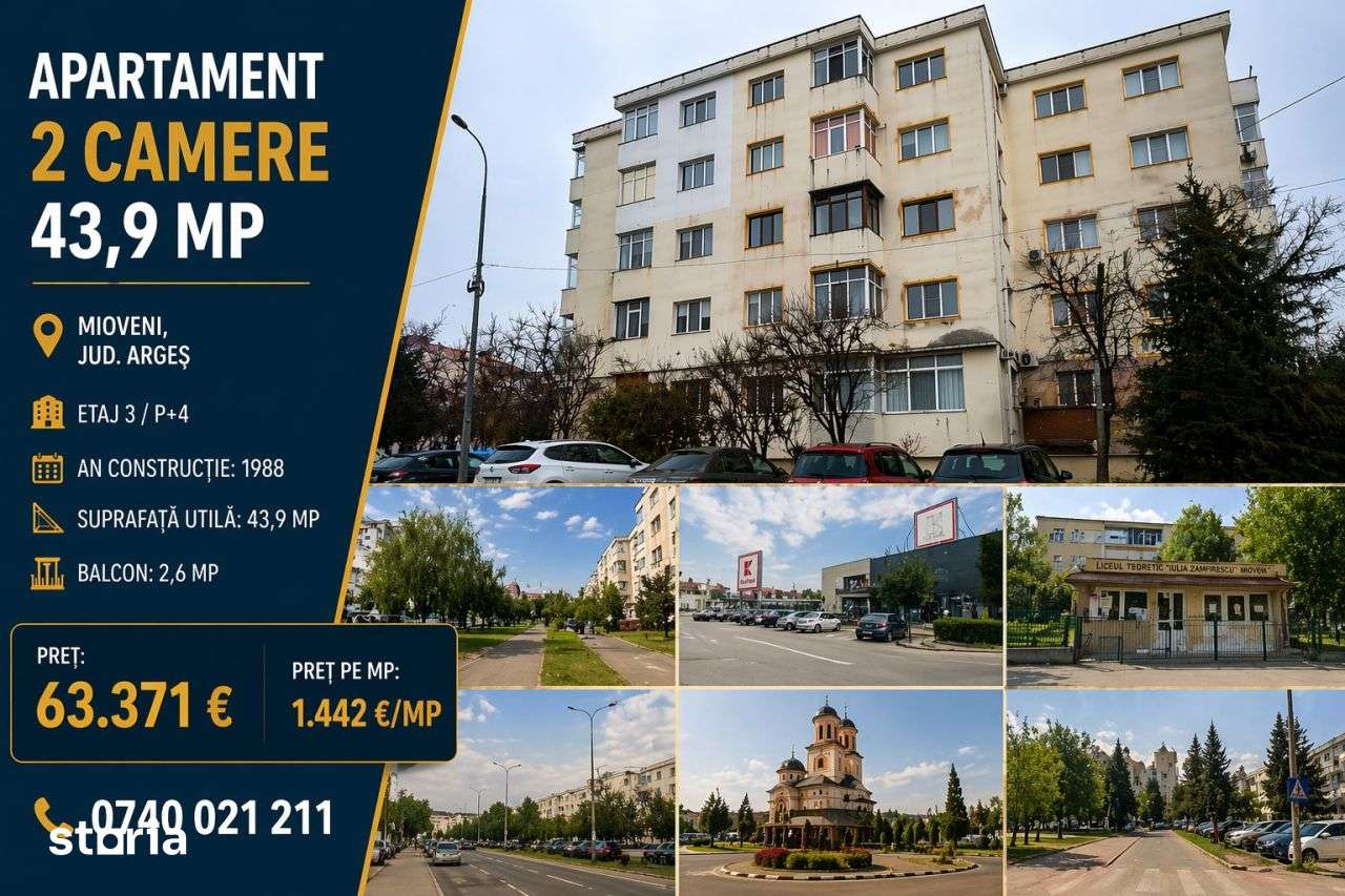 Apartament 2 camere - 44 mp - Et.3|4, Mioveni - Imagine principală: 2/2
