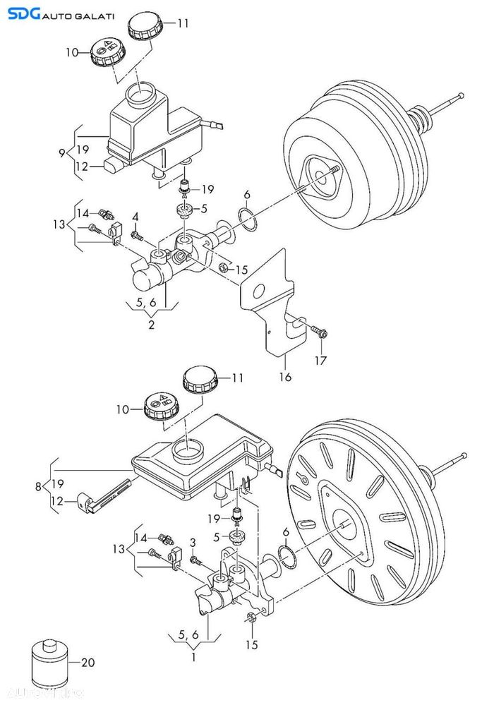 Tulumba Vacuum Vacuum cu Vas si Pompa Lichid Ulei Servofrana Servo Frana Volkswagen Passat B8 2015 - 2023 Cod 3Q2614105F [C3995] - 1