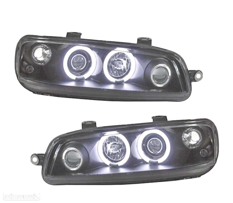 FARÓIS ANGEL EYES CCFL FIAT PUNTO 99-03 FUNDO PRETO - 1