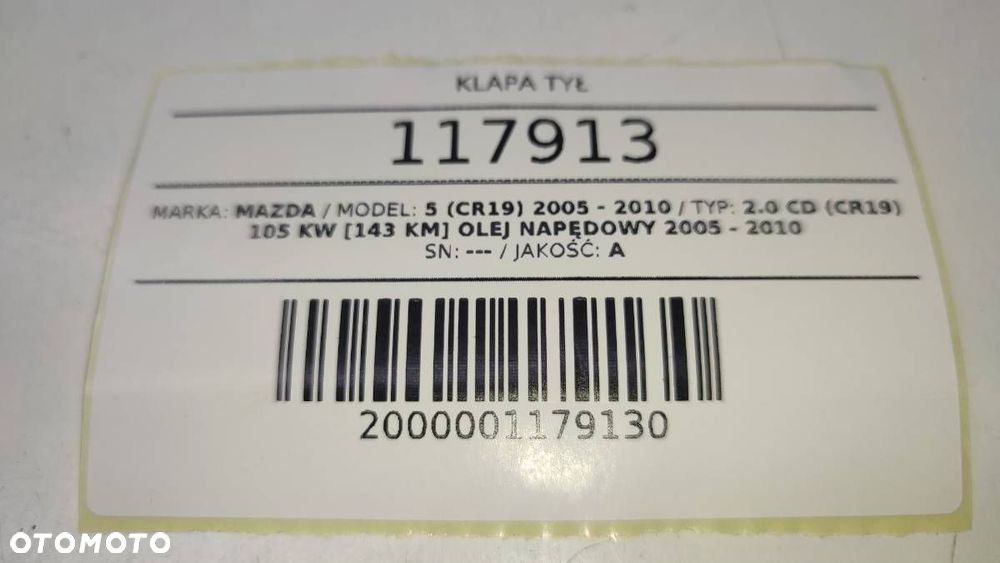 KLAPA TYŁ TYLNA BAGAŻNIKA KOMPLETNA MAZDA 5 CR19 EUROPA - 14