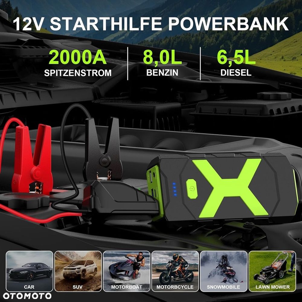 URZĄDZENIE ROZRUCHOWE BOOSTER DO SAMOCHODU ROZRUCH STARTER POWERBANK 12V 2000A - 7