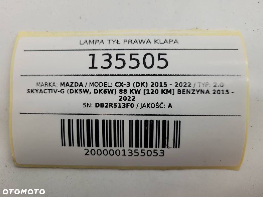 LAMPA TYŁ PRAWA W KLAPE MAZDA CX-3 DK DB2R513F0 EUROPA - 10