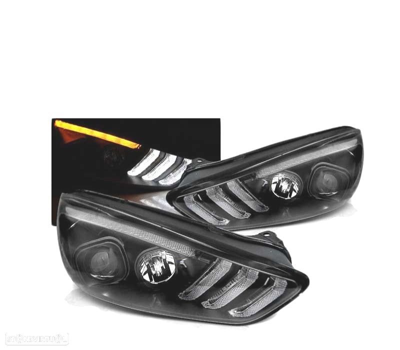 FARÓIS LED DRL DINÂMICO PARA FORD FOCUS MK3 15-18 BLACK PRETO - 2