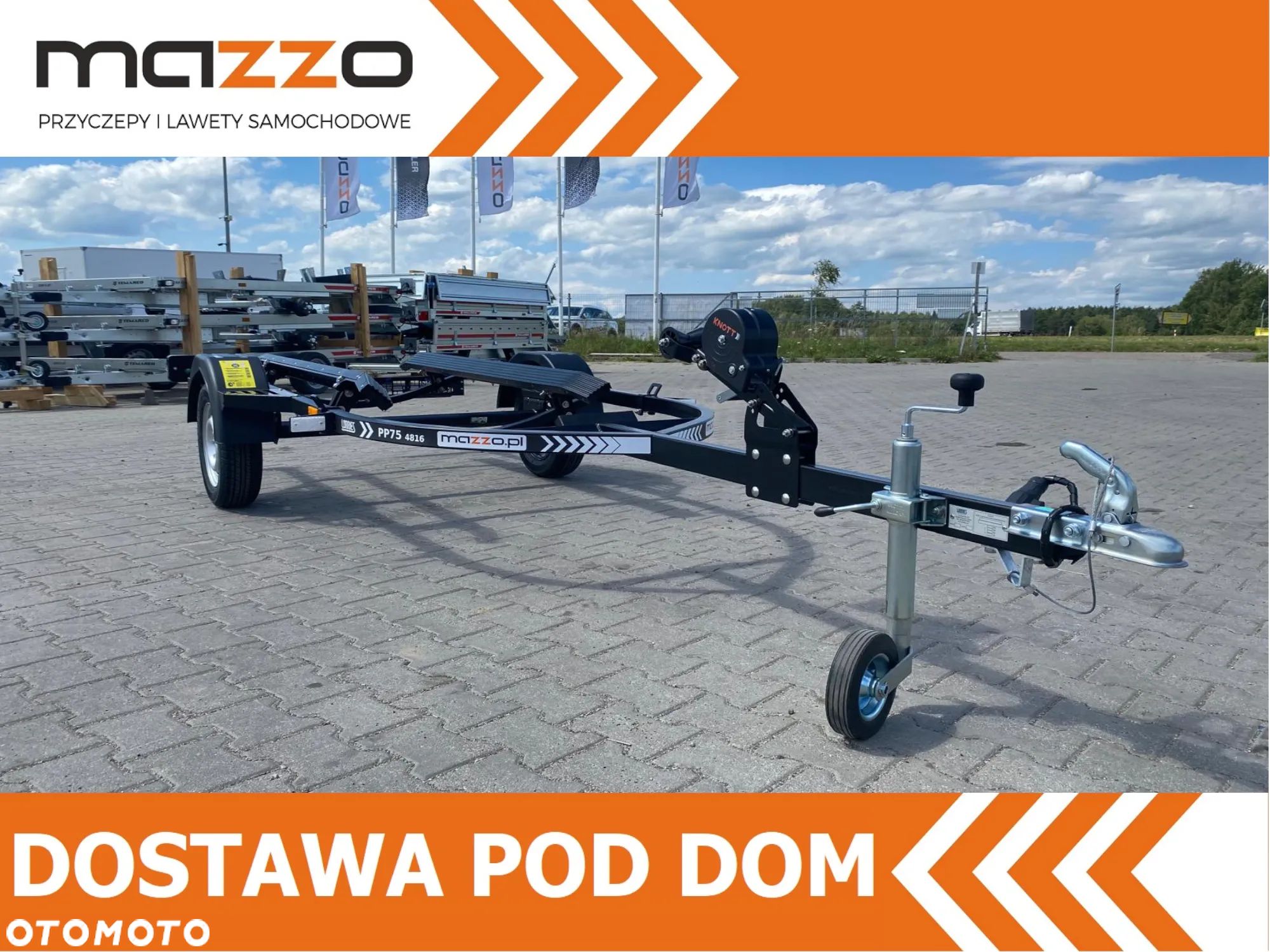 Lorries DOSTAWA! Przyczepka PP75-4816 wym. 373x158cm do transportu skutera wodnego, LAKIEROWANA CZARNA Lampy LED, DMC 750kg, kat.B - 1