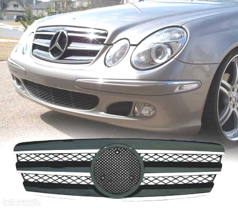 GRELHA FRONTAL TIPO AMG MERCEDES E W211 02-06 CROMADA PRETA - 1