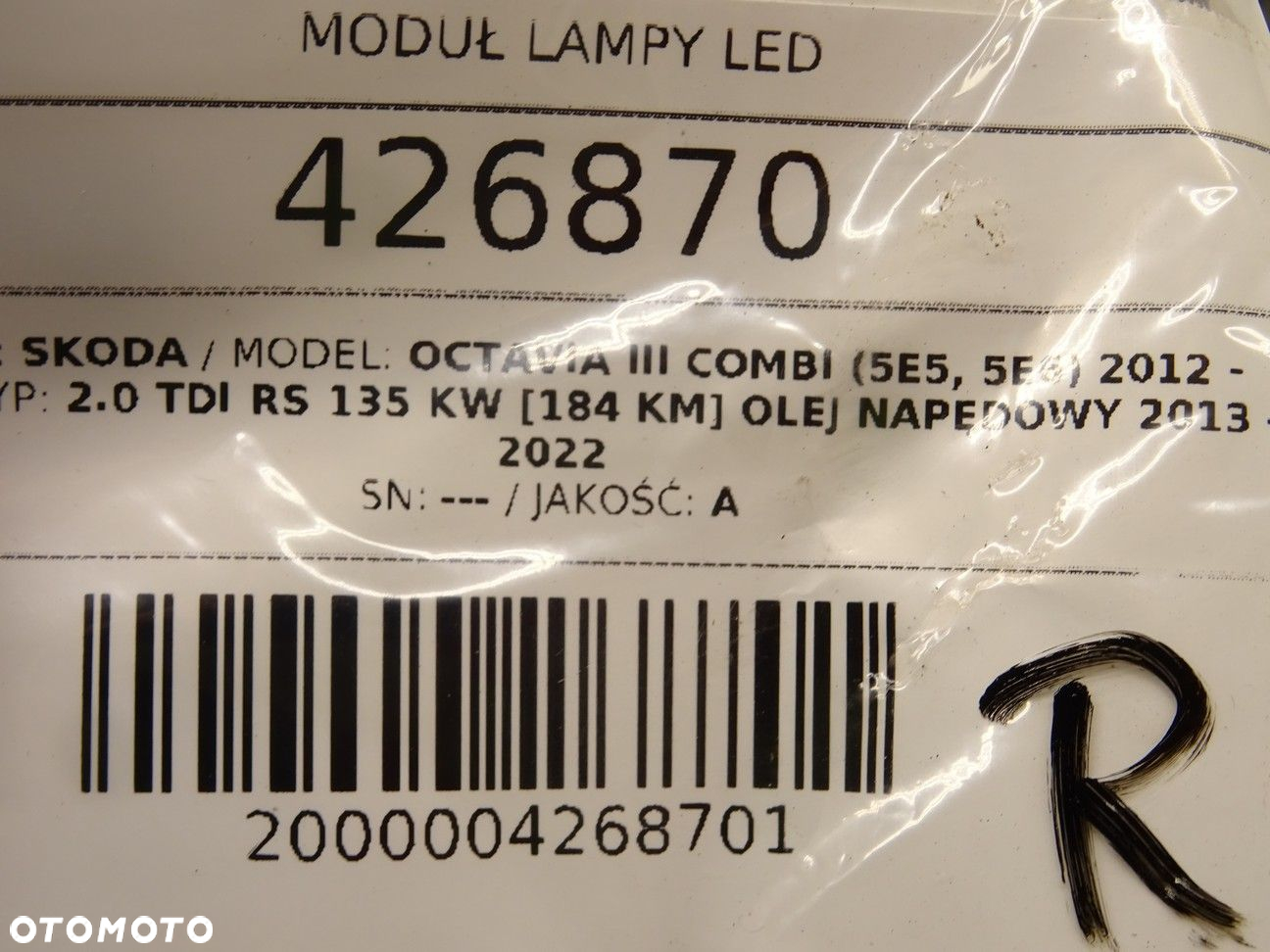 MODUŁ LAMPY LED - 86.00 PLN - SKODA OCTAVIA III Combi (5E5, 5E6) 2012 - 2022 2.0 TDI RS 135 kW [184 - 4