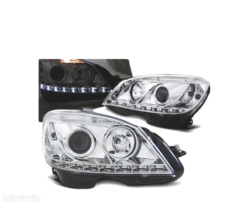 FARÓIS LED PARA MERCEDES W204 07-10 CHROME CROMADO - 1