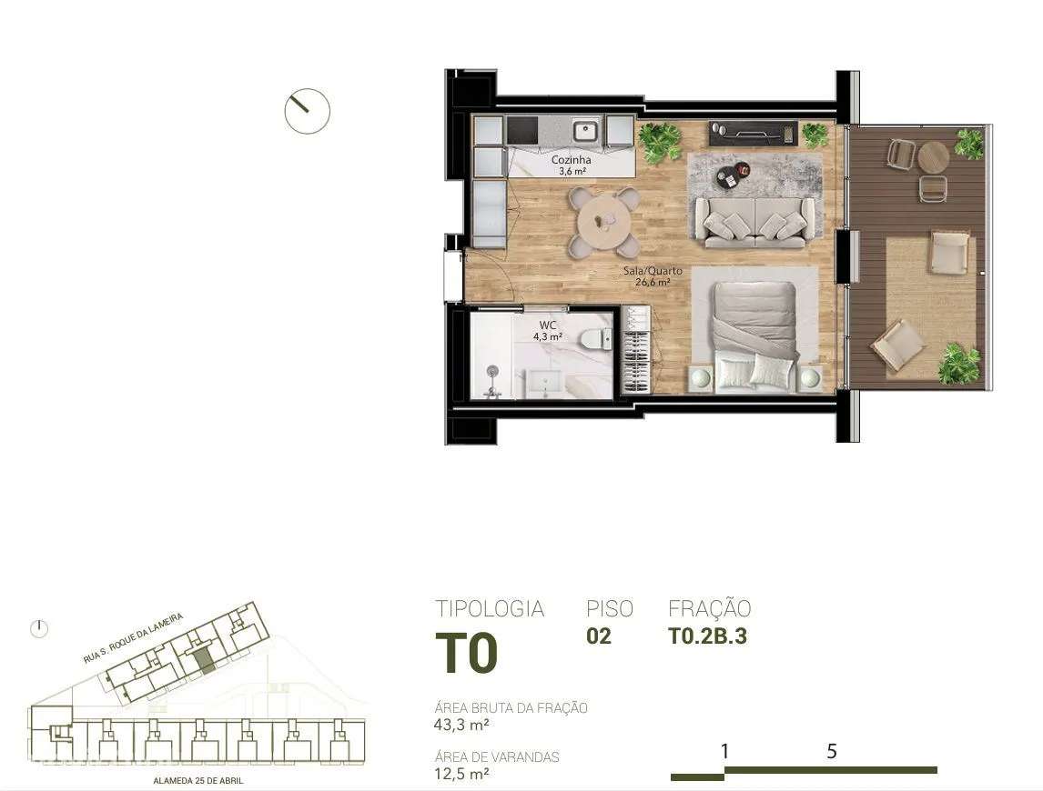 Apartamento T0 Novo, com lugar de garagem, no Porto, Praça das Flores - Grande imagem: 2/5