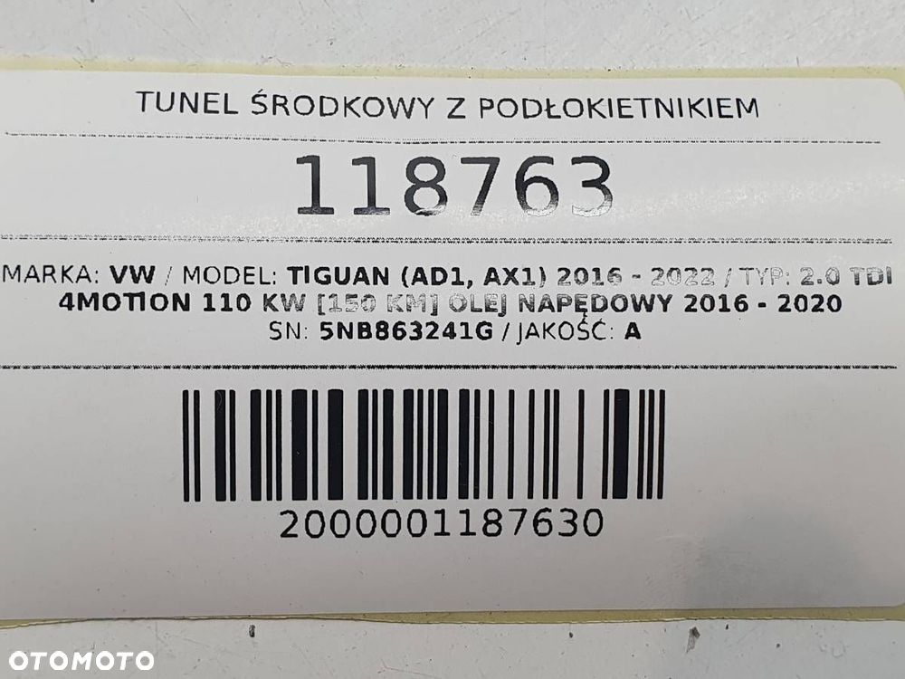 TUNEL ŚRODKOWY Z PODŁOKIETNIKIEM KRATKA NAWIEWU TYŁ TIGUAN II CZARNY EU - 10