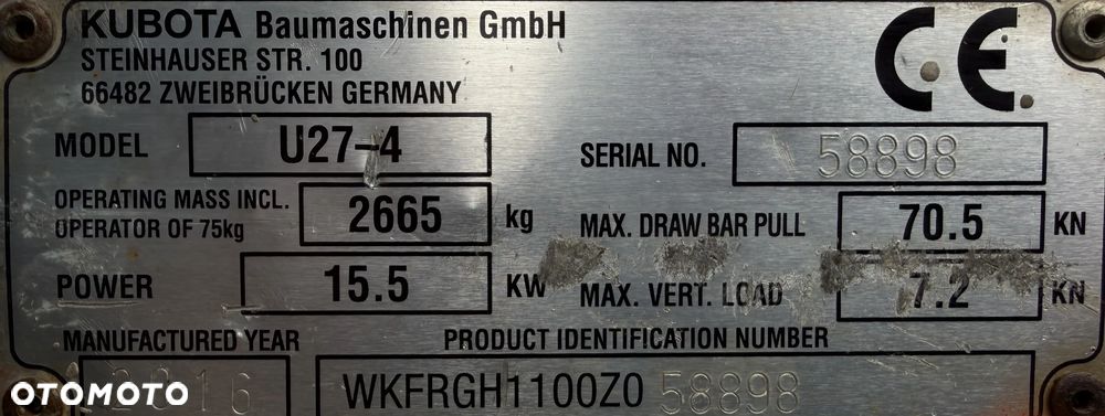 Kubota U27 Minikoparka koparka gąsienicowa 2.8 tony. jak Nówka sztuka z salonu! 2017 rok. 2200mtg. Przywieziona z Gospodarstwa Norweskiego! Zadbana Maszyna ani deka luzów i wycieków. Aktualna Dekra dokumentacja BMWT! Szybkozłącze Hydrauliczne. Szybka wolna jazda.Zamki na tłokach. Wersja Norweska!! OKAZJA - 7