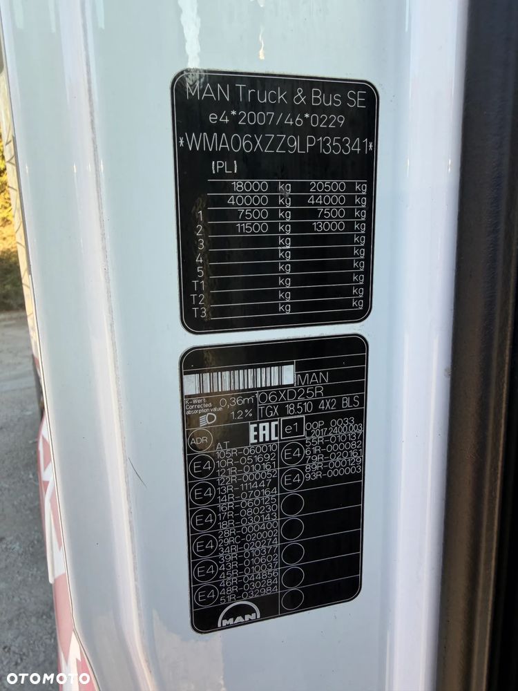 MAN TGX 18.510 KM RETARDER / VIN "LP" 2020 / POLSKI SALON / 602 TYS. KM ORYGINALNY PRZEBIEG / LODÓWKA / 2 ZBIORNIKI PALIWOWE 1160 L / LED / SILNIK 510 KM !! - 36