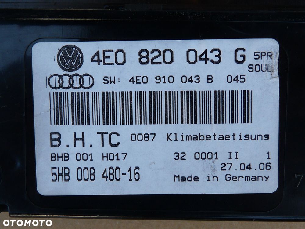 AUDI A8 D3 LIFT PANEL KLIMATYZACJI 4E0820043G - 9
