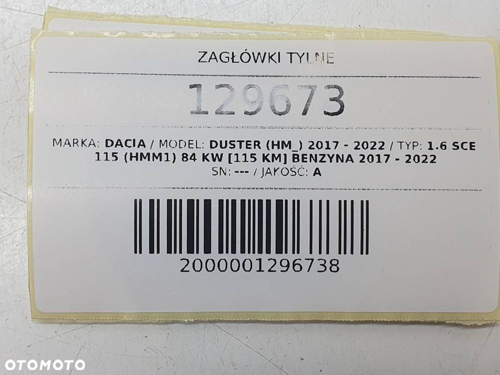 ZAGŁÓWEK TYŁ ZAGŁÓWKI TYLNE DACIA DUSTER II EUROPA KOMPLET - 6