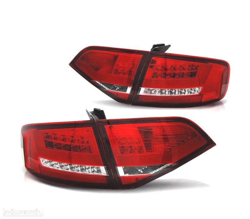 FAROLINS TRASEIROS AUDI A4 B8 07-11 LIGHT BAR VERMELHO CROMADO - 1