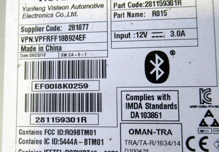 RENAULT MEGANE IV RADIO NAWIGACJA ODTWARZACZ 281159301R - 3