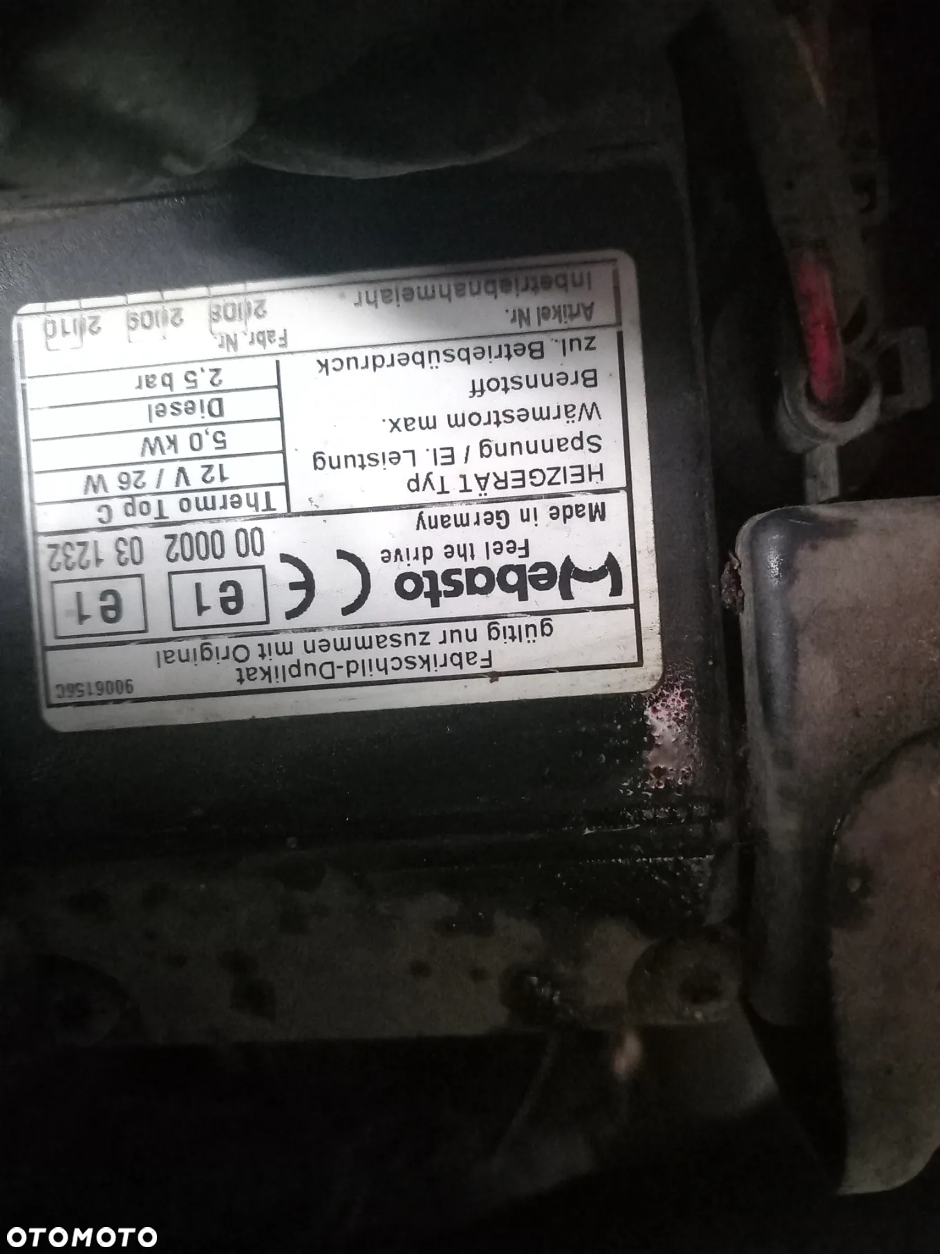 ogrzewanie postojowe Webasto Thermo Top C 12V /26W 5.0kW Diesel 9006156C  Mazda6 II GH - 2