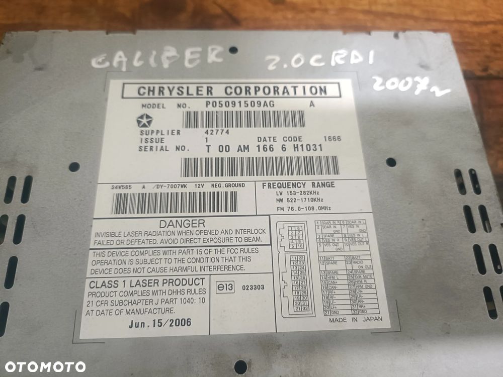 DODGE CALIBER 06-11 2,0 CRD radioodtwarzacz radioodbiornik radio  P05091509AG * - 3
