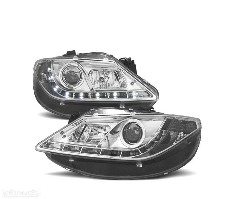 FARÓIS SEAT IBIZA 6J 08-12 LUZ DIURNA LED FUNDO CROMADO - 1