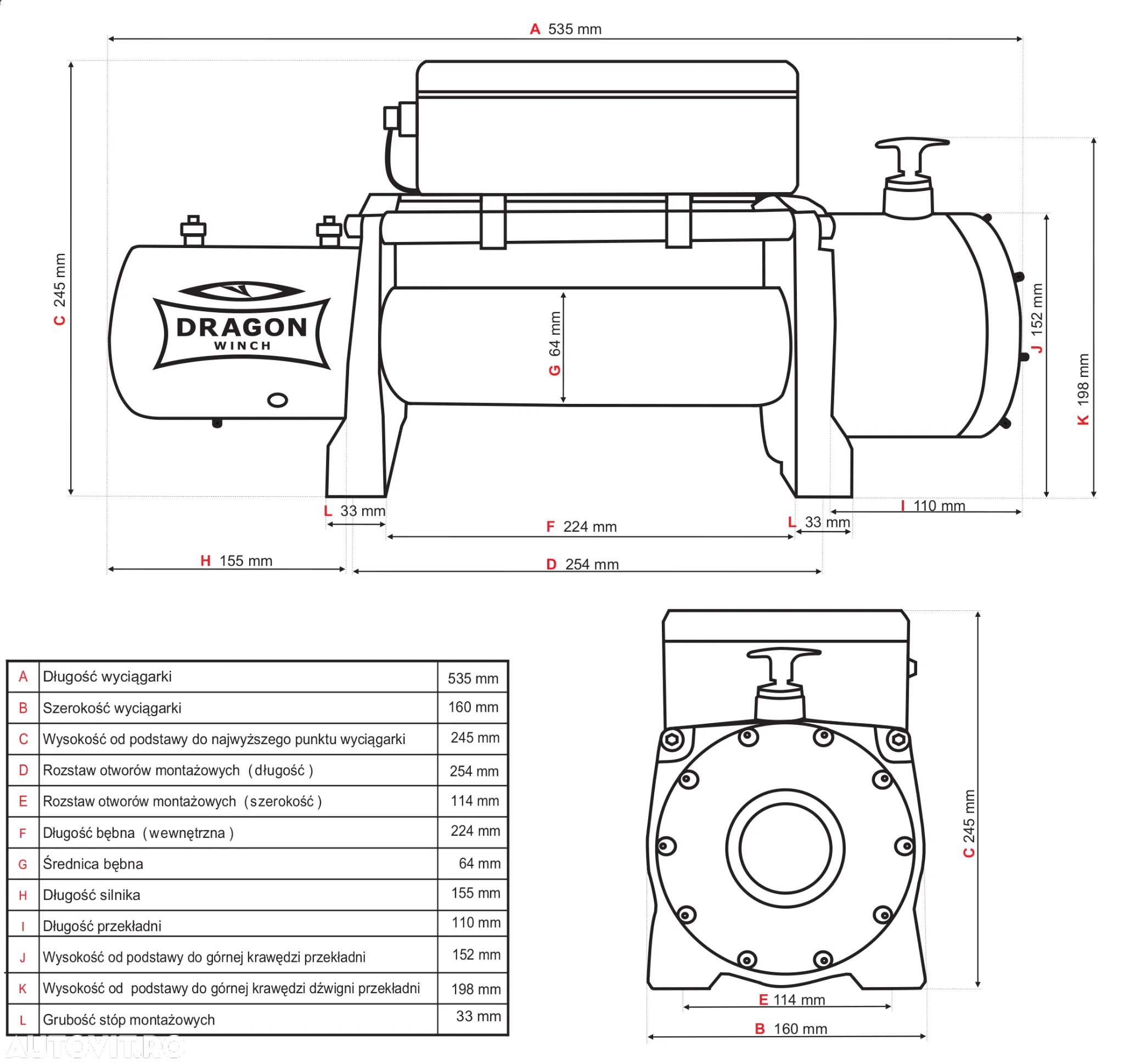 troliu electric dezechipat DRAGON WINCH DWM13000HD (trage 5897kg) la 24V - 6
