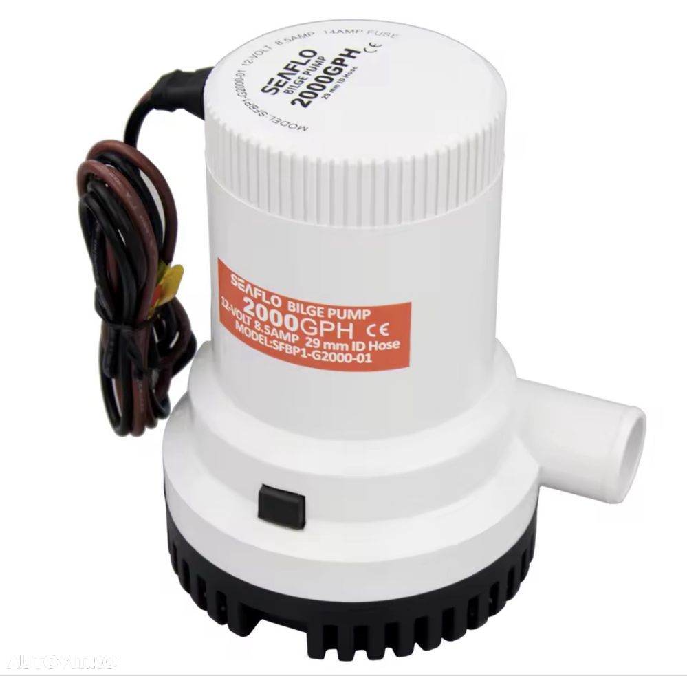 Pompa de apa marina, 2000 GPH 12V 8.5 A 20 ft, 1-1/8" - 2