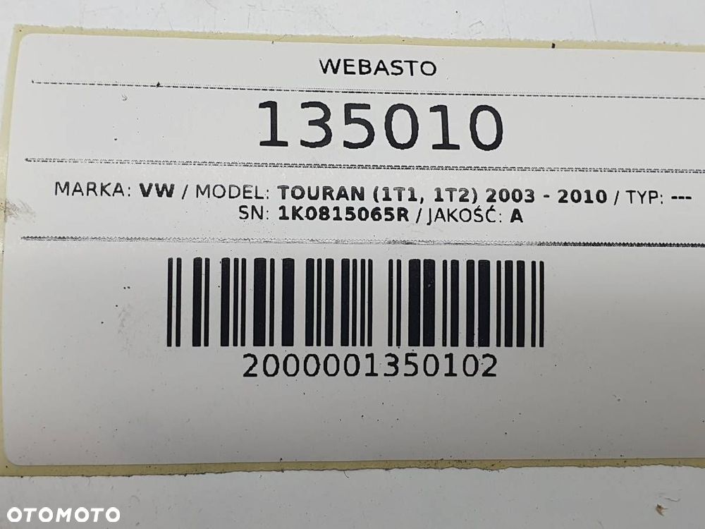 WEBASTO OGRZEWANIE POSTOJOWE VW TOURAN 1 I 1K0815065R ORYGINIAŁ KOMLETNE - 8