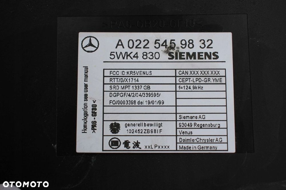 Moduł komputer sterownik KEYLESS GO 0225459832 Mercedes w220 w215 - 2