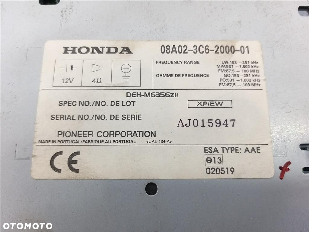 Radio HONDA JAZZ II 1.3B 81KM 2002-2008R PIONEER - 3
