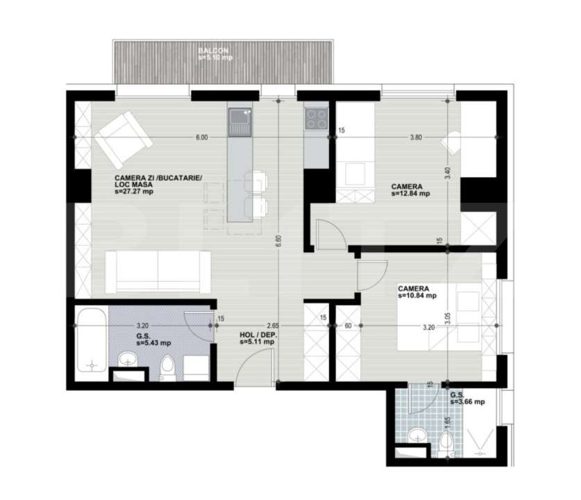 Apartament cu 3 camere, 2 bai, 65 mp, bloc nou, zona Iulius Mall — fotografia 1