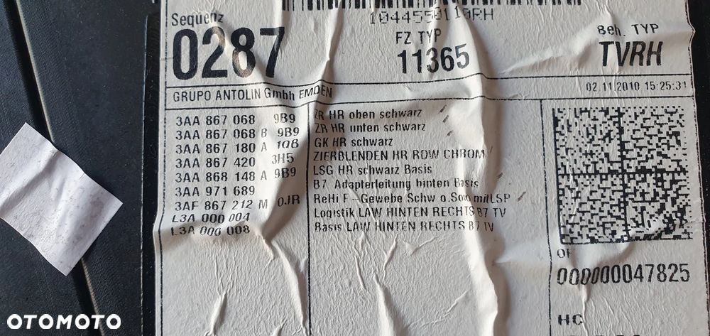Boczek drzwi tapicerka prawy tył tylna prawa VW Passat B7 Kombi - 6