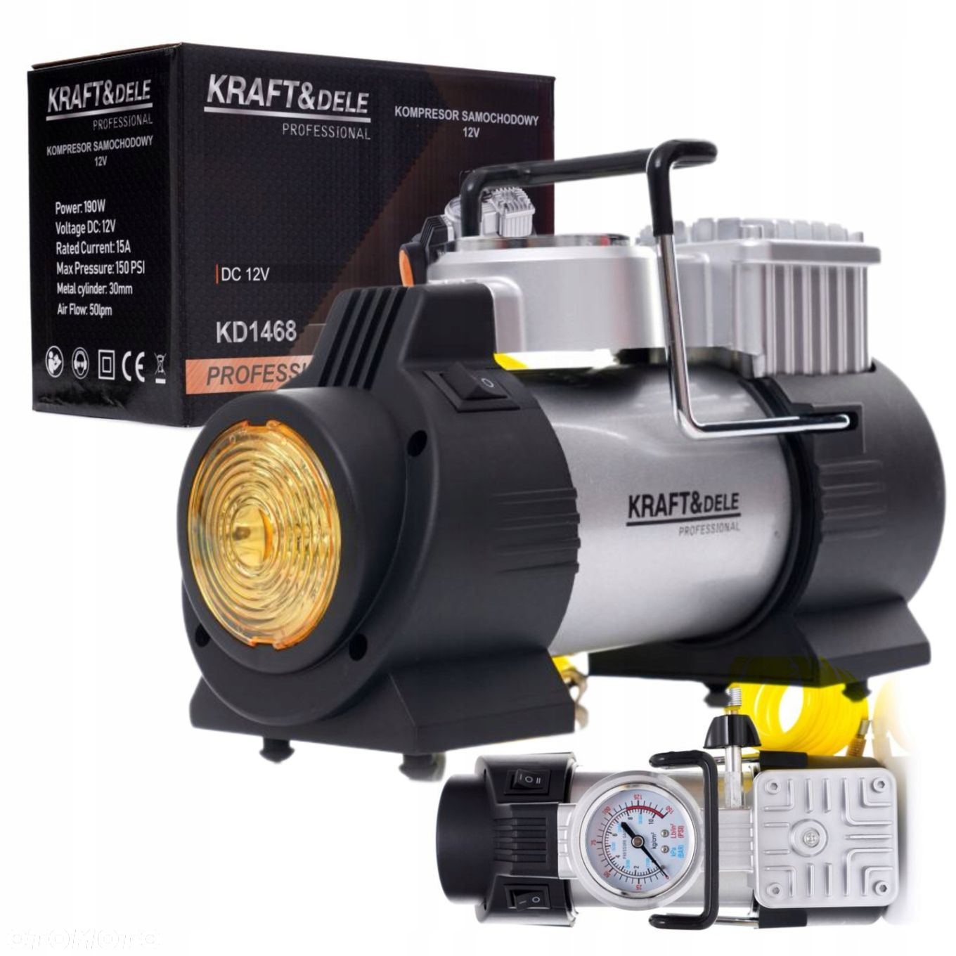 KOMPRESOR SAMOCHODOWY 12V ZAPALNICZKA SPRĘŻARKA MANOMETR ETUI 190W - 10