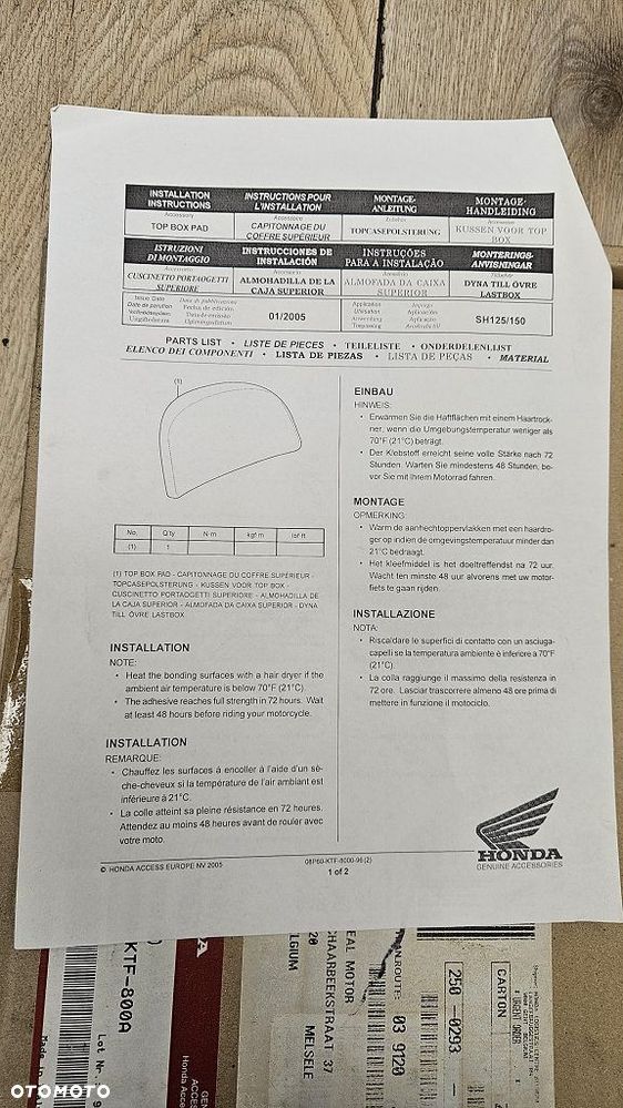 Oryginalne oparcie kufra Honda 35L OEM 08P60-KTF-800A - 8