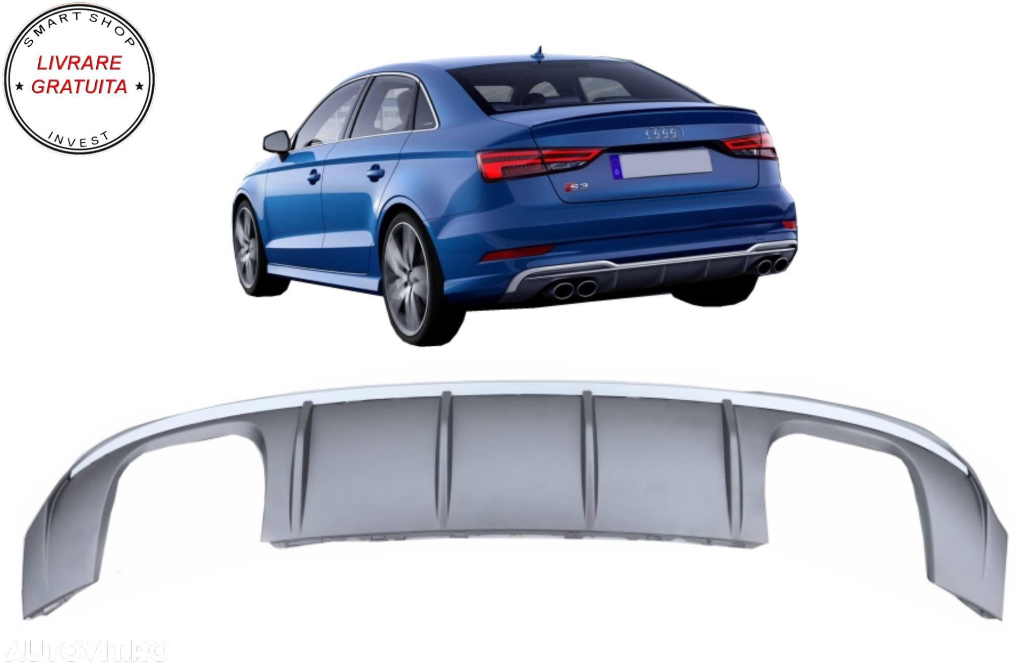 Difuzor Bara Spate Audi A3 8V Facelift Sedan Convertible (2016-2019) S3 Design Bar- livrare gratuita - 13