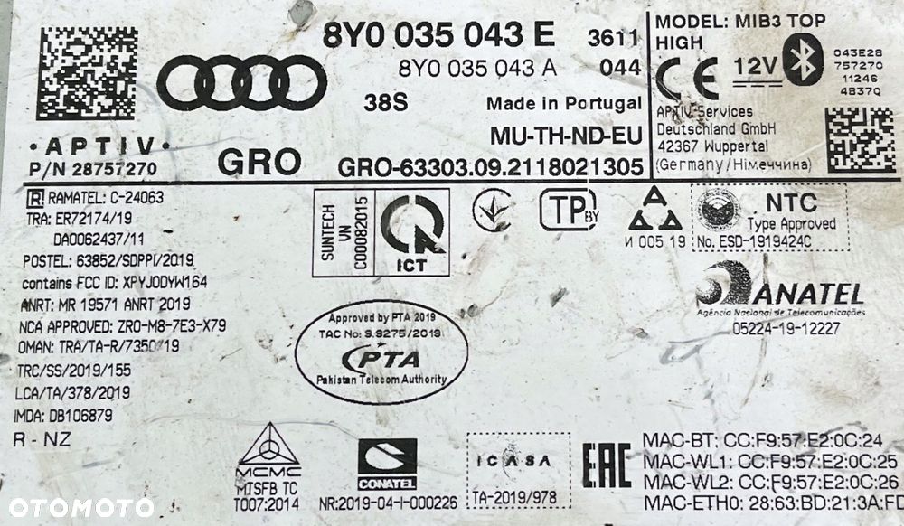 AUDI A3 MIB3 TOP HIGH CZYTNIK MMI MIB3 8Y0035043E - 11
