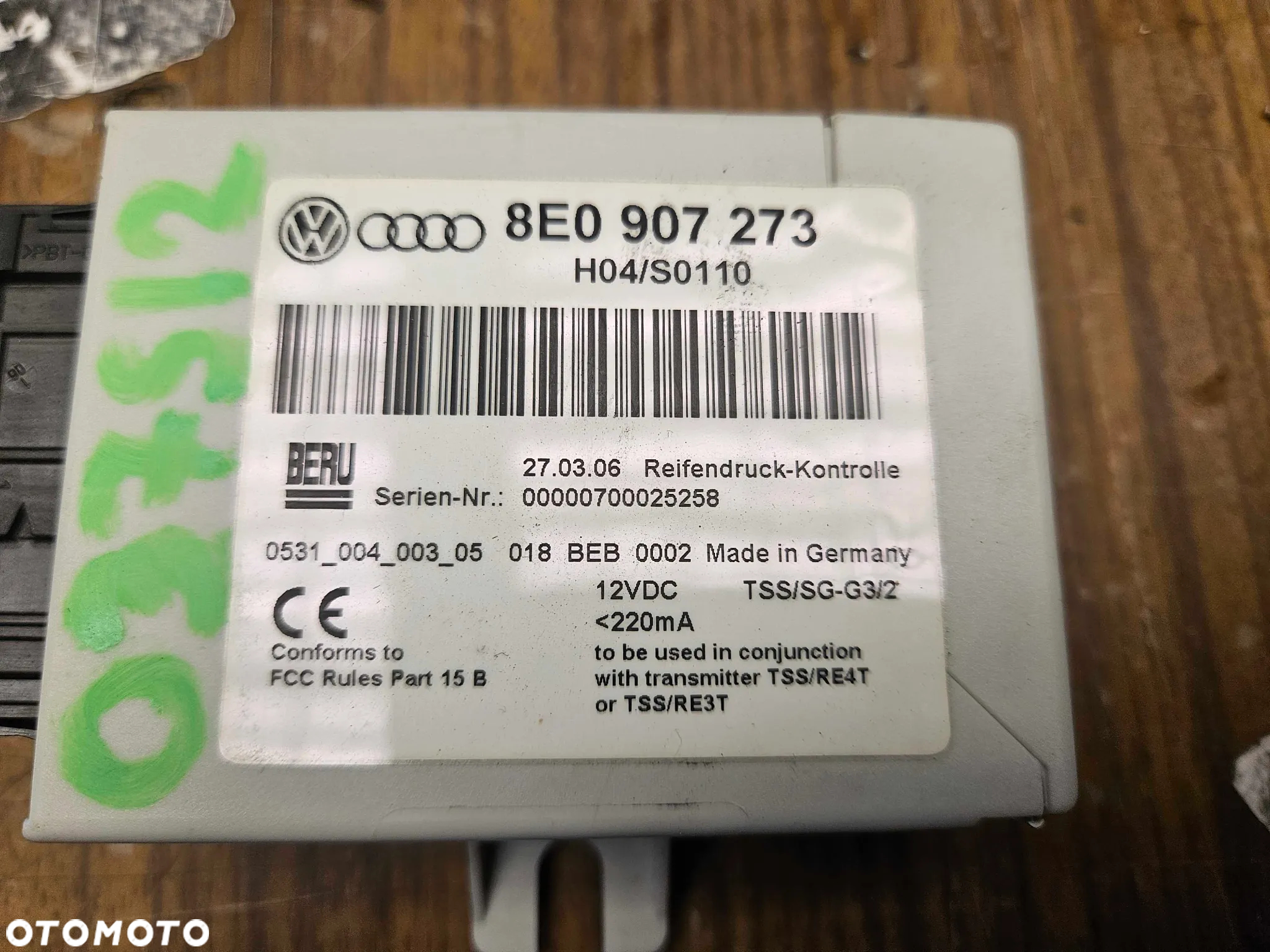 Moduł 8E0907273 Sterownik Komputer Czujnik Powietrza Cisnienia Opon Kol Audi A4 B7 - 2