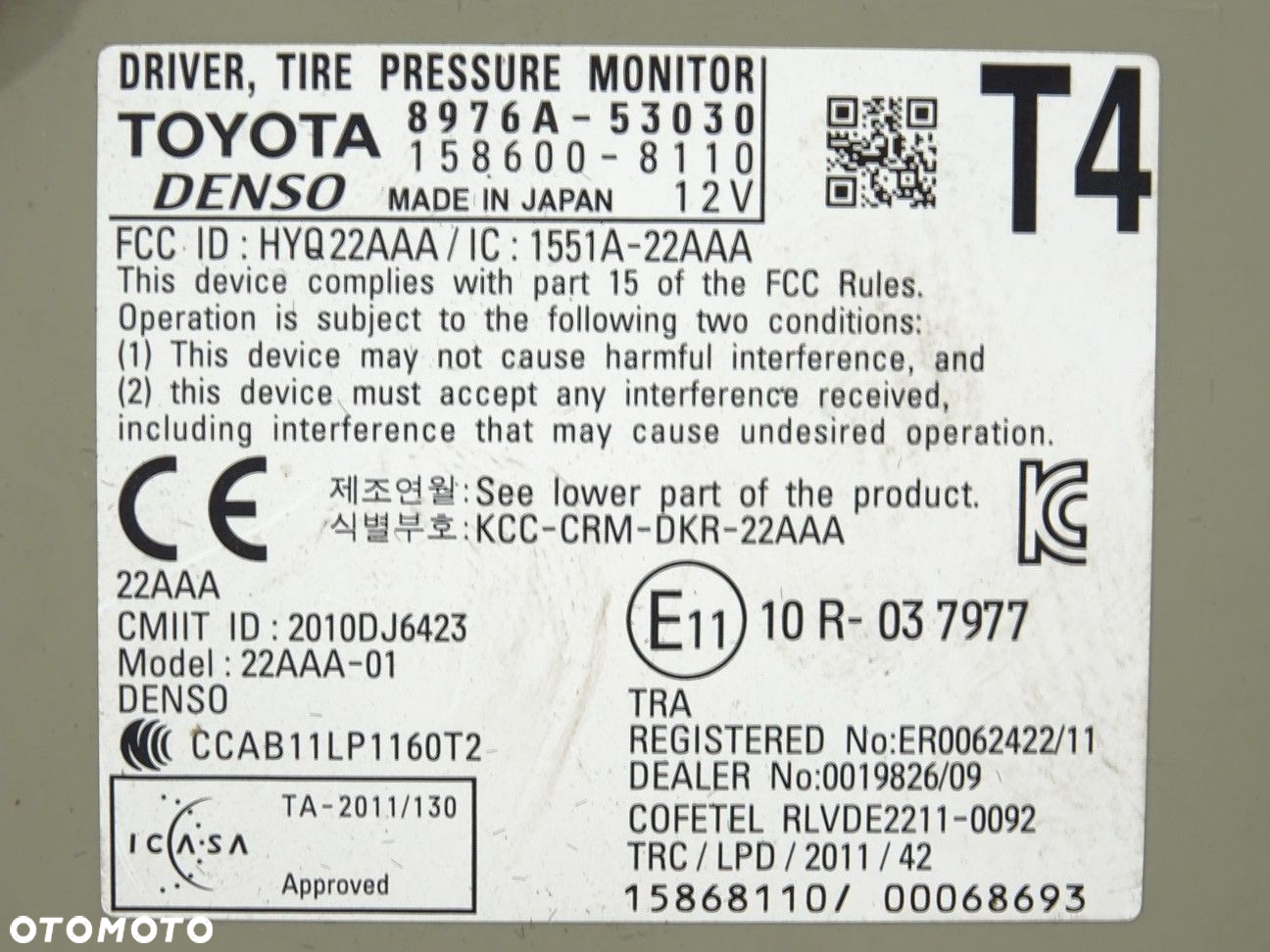 MODUŁ STEROWNIK TPMS CIŚNIENIA - 330.00 PLN - LEXUS RC (_C1_) 2014 - 2022 350 AWD (GSC15) 228 kW - 4