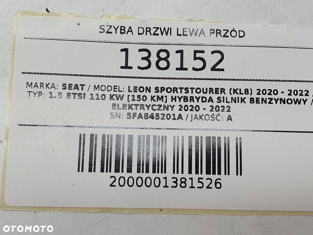 SZYBA DRZWI PRZÓD PRZEDNIA LEWA SEAT LEON IV 5FA845201A - 4