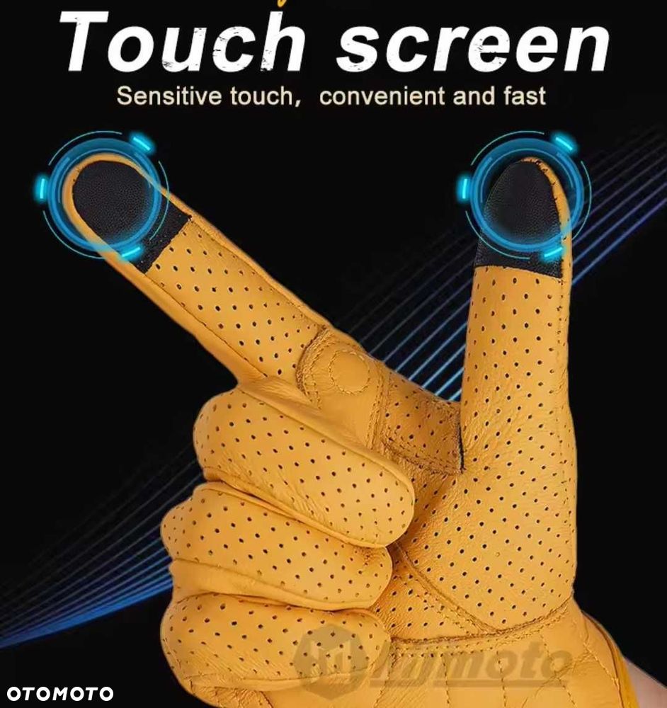 Rękawice motocyklowe skórzane brąz wzmacniane dotykowe - 3