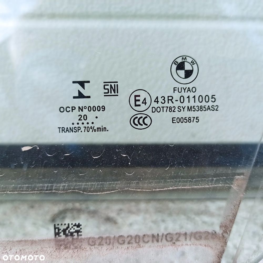 Szyba drzwi lewy LEWA PRZÓD TYŁ BMW 3 G20 G21 G28 G80 G81 na szybie 20r - 3
